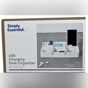 Simply Essential 7.1-Inch x 10.8-Inch USB Charging Desk Organizer in  White